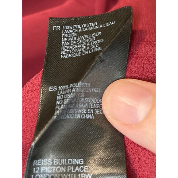 REISS ruffle front burgundy red long sleeve shirt size 4 - Picture 9 of 10